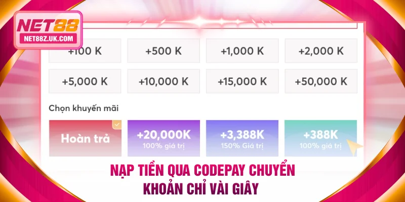 Nạp tiền qua codepay chuyển khoản chỉ vài giây 
